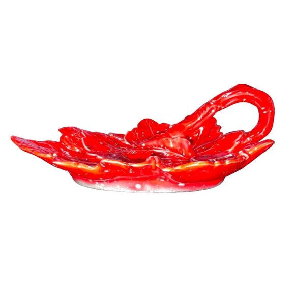 Vintage California-Style Ceramic Leaf Candy Dish Red & Orange - Picture 7 of 9